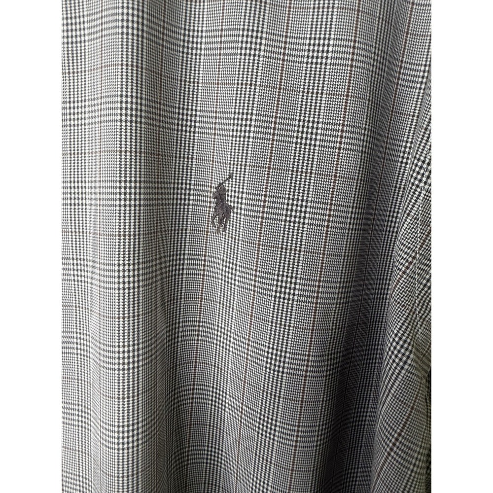 Ralph Lauren Golf XXL Button Down Long Sleeve Gray Plaid Shirt Brown Pony Logo - Picture 2 of 4